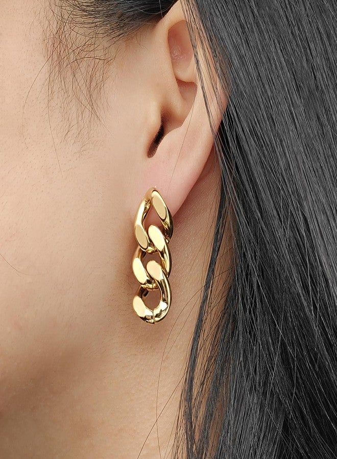 WCRAZYE Gold Chain Link Earrings for Women Fashion Paperclip Chain Link Earrings Cubic Zirconia Geometric Round Link Chain Earrings (Gold) - Image 5